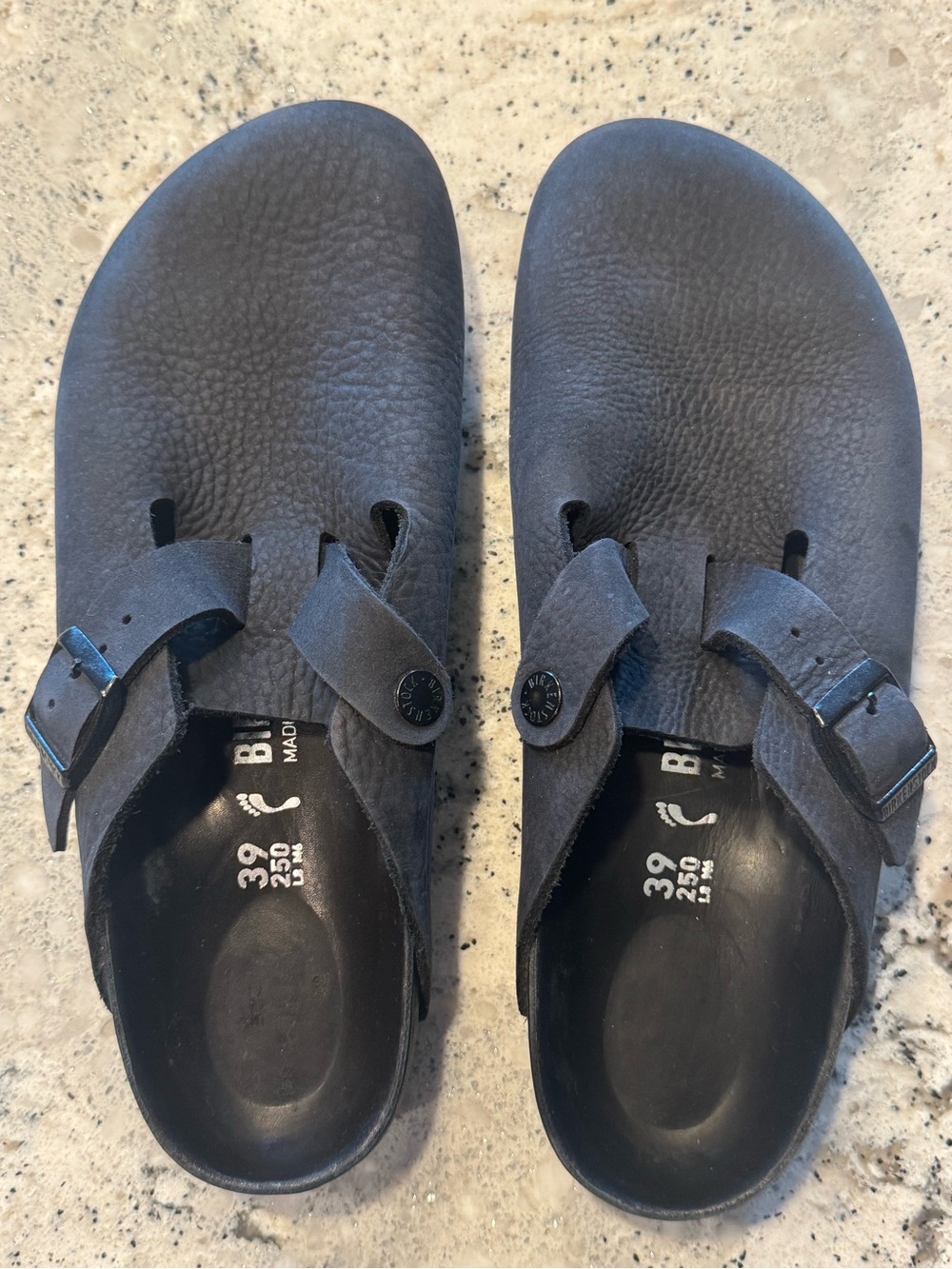 Brand new, never worn!  Birkenstock Black Leather Boston slip on mules.